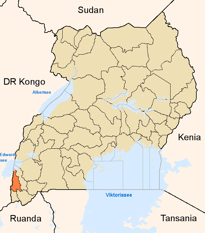 A map showing the Kanungu District of Uganda where the devastating fire took place.